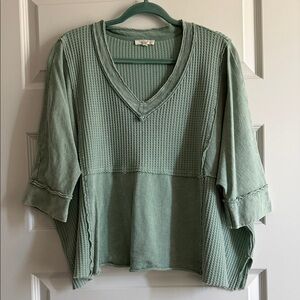 Easel Sage Textured V-Neck Top